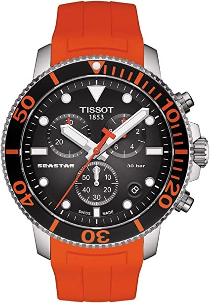 Tissot Men's Seastar 660/1000 Stainless Steel Casual Watch Orange T1204171705101, Orange, Quartz Movement